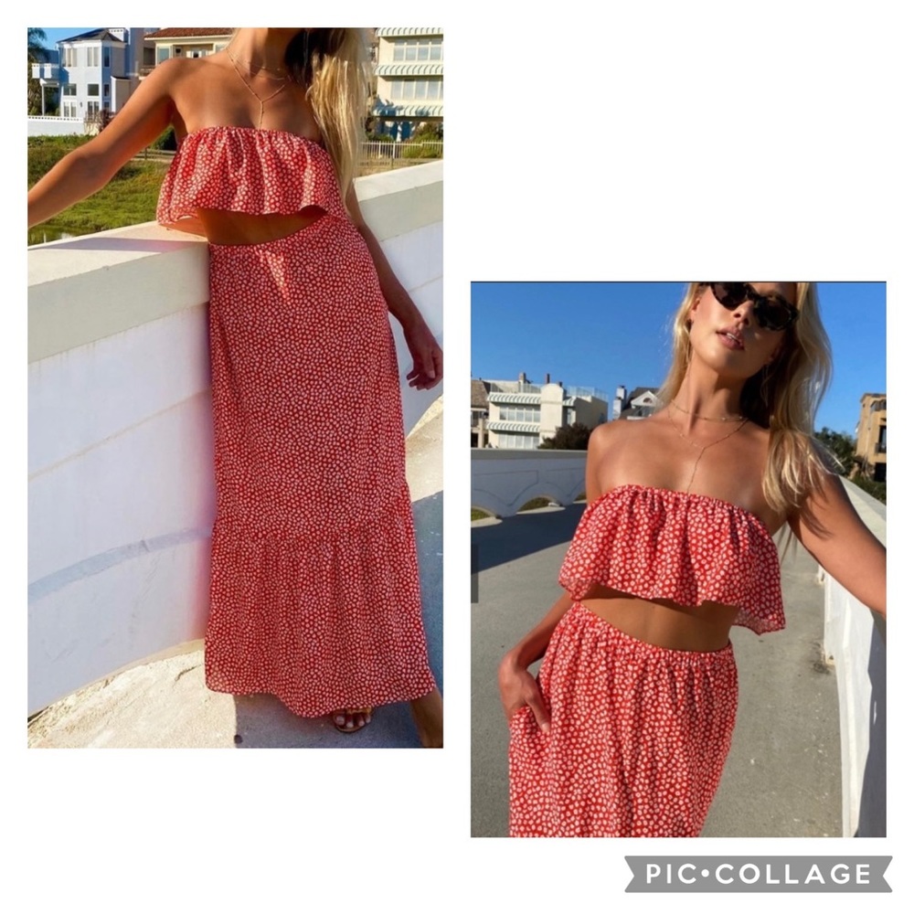 REVOLVE Resa “Lola” Two Piece Poppy Red Floral Skirt Set